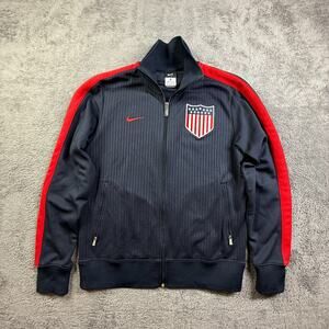 Nike Soccer USA Centennial 2013 Track Jacket Mens M Full Zip Dark Blue Striped